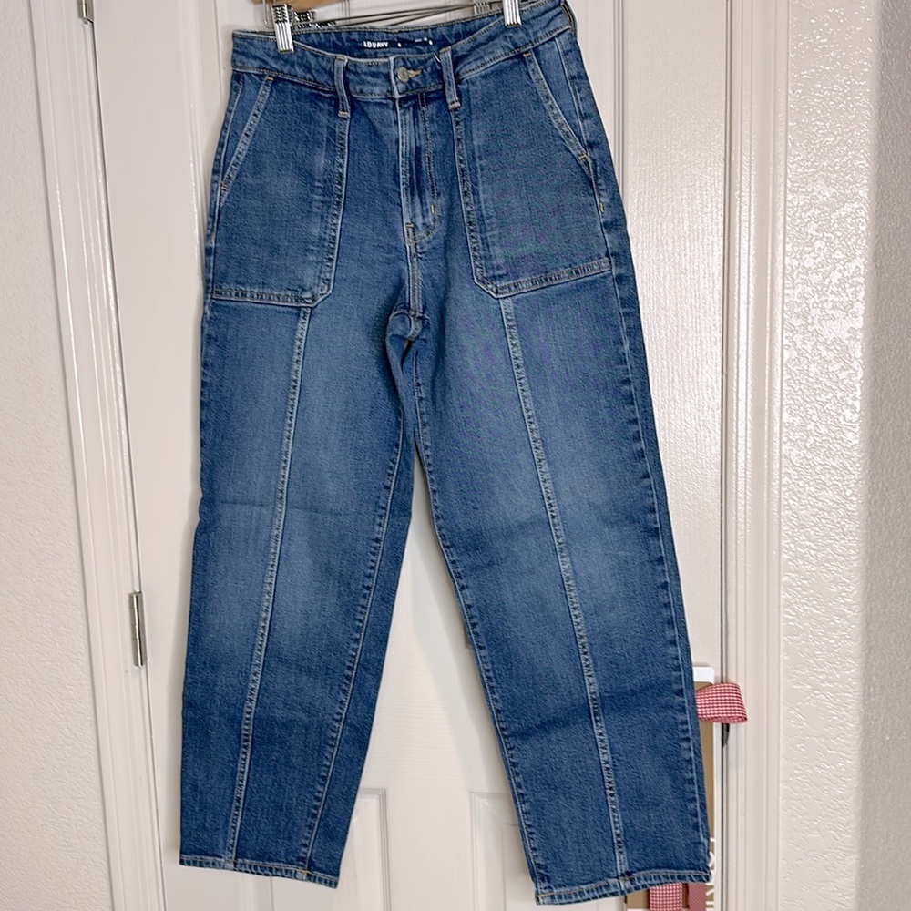 High-Waisted OG Loose Utility Blue front seam  med wash Jeans Size 8
